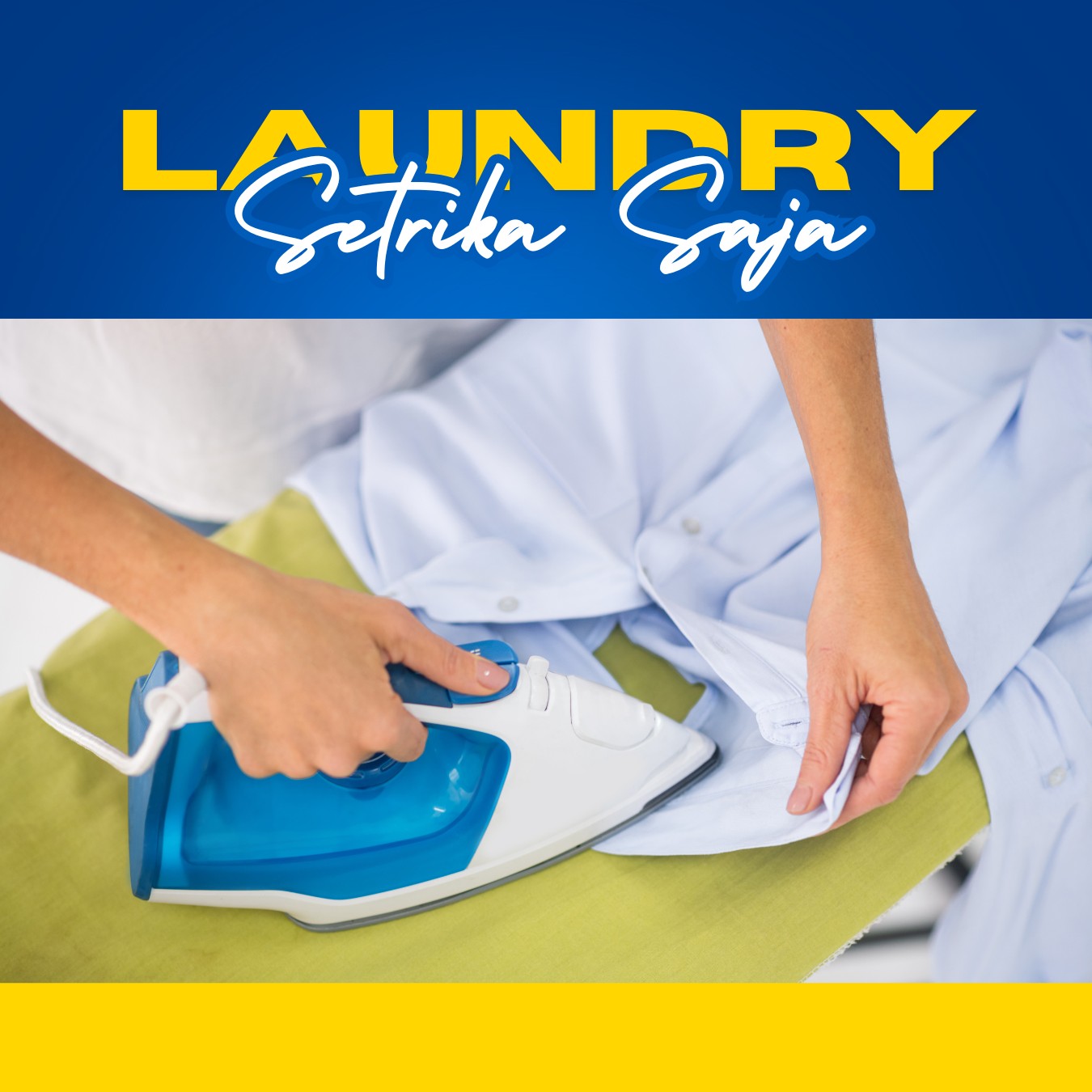 Biru dan Kuning Modern Promo Jasa Laundry Postingan Instagram - 1